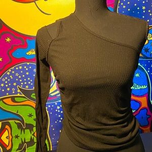 Cropped one sleeve off the shoulder black top